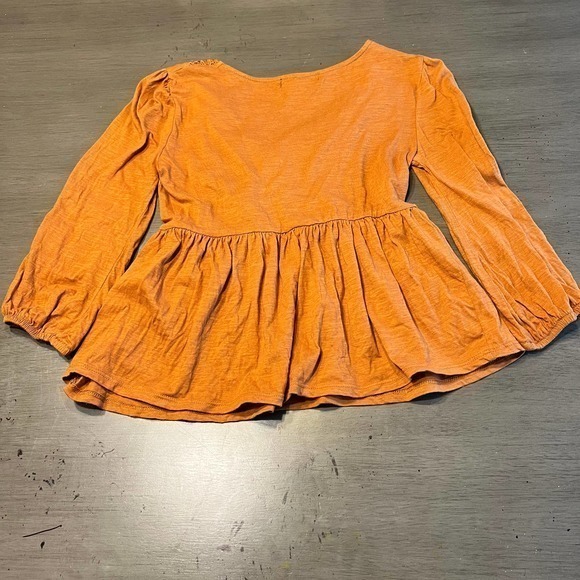 Derek Heart Womens‎ Small Peasant Top Orange Crochet V Neck Long Sleeve Blouse - Picture 8 of 9